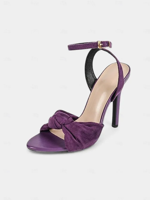 - Women's with Heel Purple Suede High Detail Bow Sandals High Heels Crocs