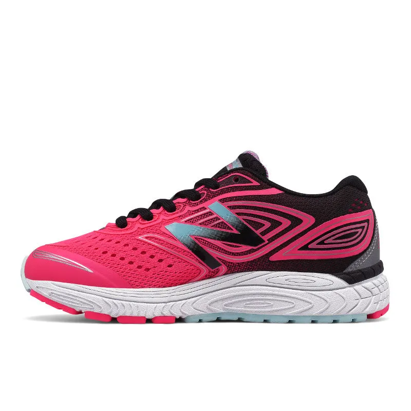880v7 - Hot Pink with Black and Light Blue - Kids Run Shoes