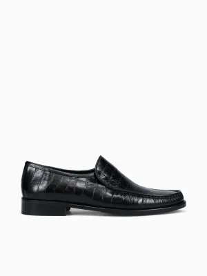 9045 Black Vitello Croco Portland Leather Loafers