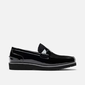 Abe Black Patent Leather Penny Loafers White Chunky Loafers
