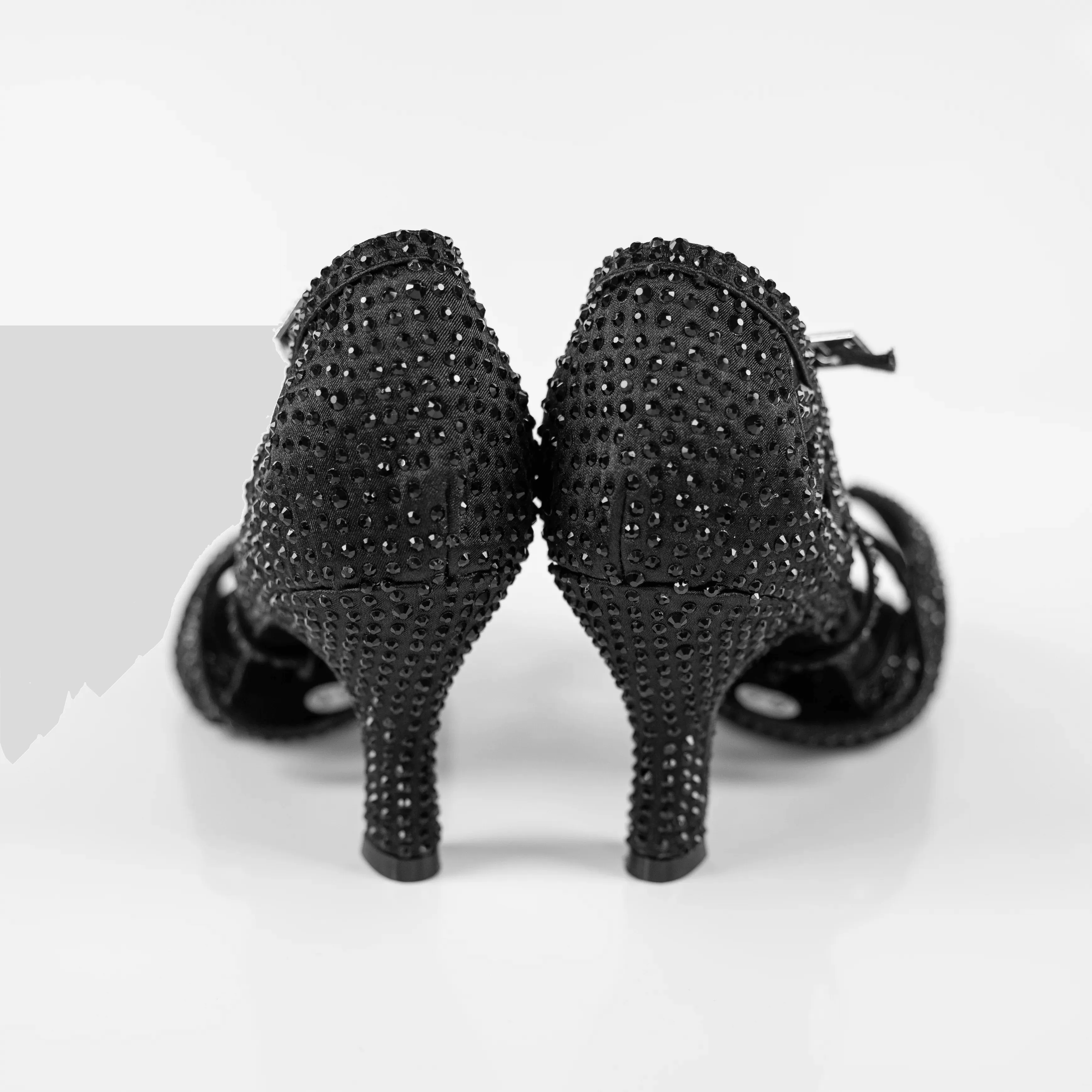 Avoid High Heels Abelia Black Rhinestone Double Padded Latin Dance Shoes (Suede Sole)