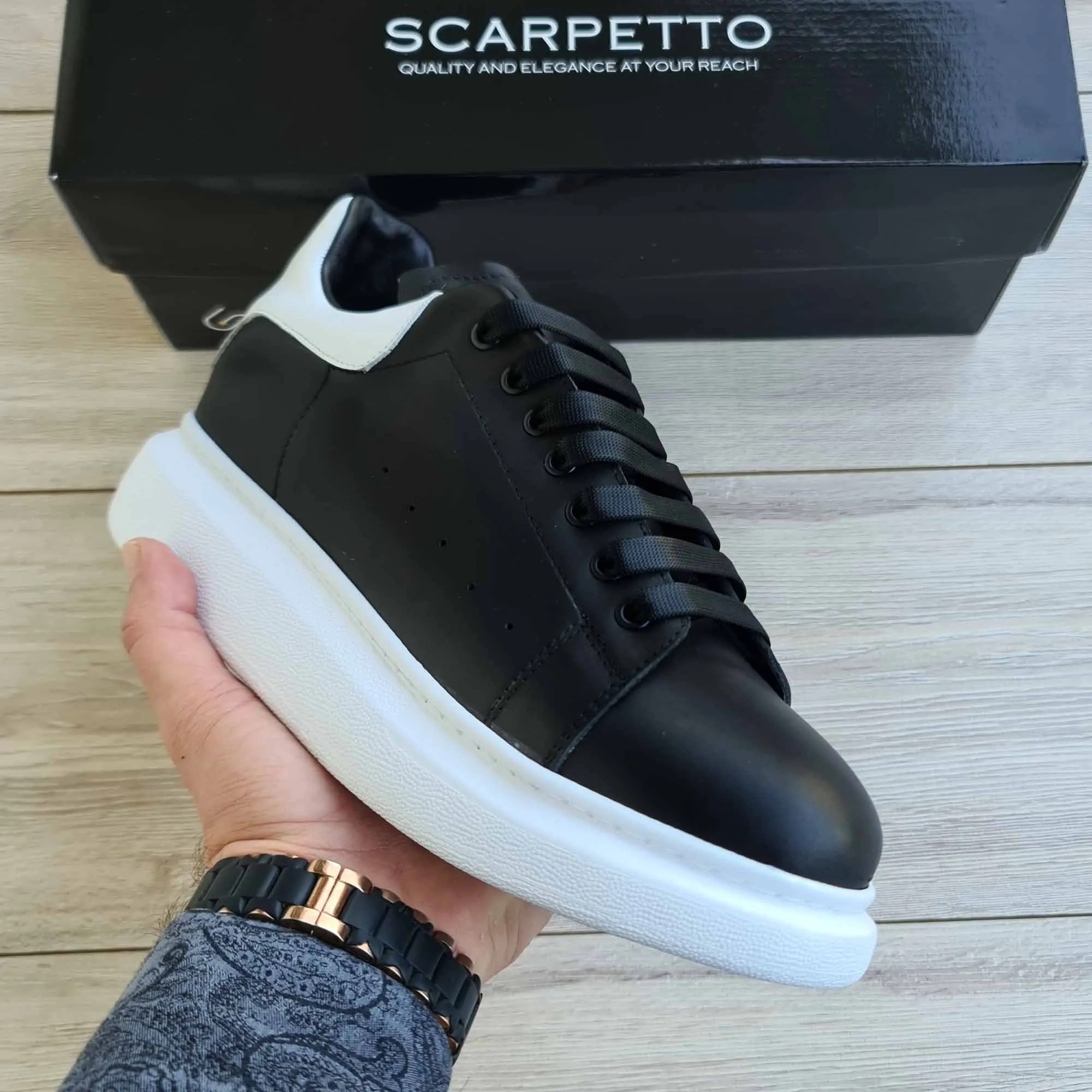 Lift Black/White Soft Genuine Leather Sneakers | Platform High Sole Best Sneakers For Lifting Weights