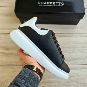 Best Sneakers For Heel Pain Lift Black/White Soft Genuine Leather Sneakers | Platform High Sole