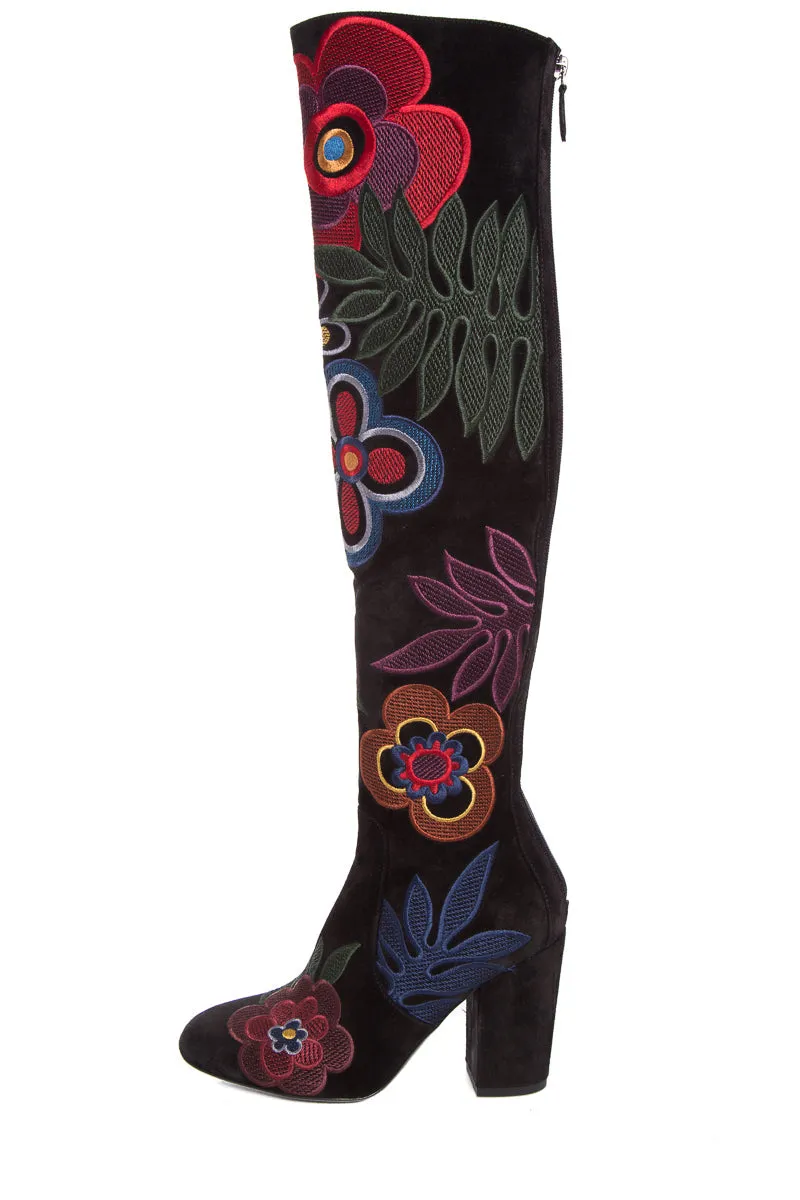 Valentino Black & Multi Floral Boots SZ 37.5 Granny Boots