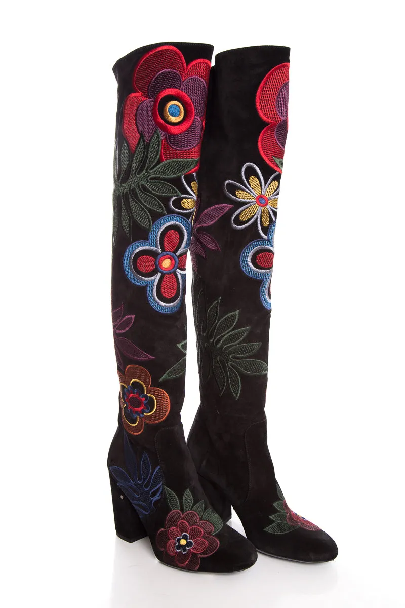 Valentino Black & Multi Floral Boots SZ 37.5 Casanova Boots