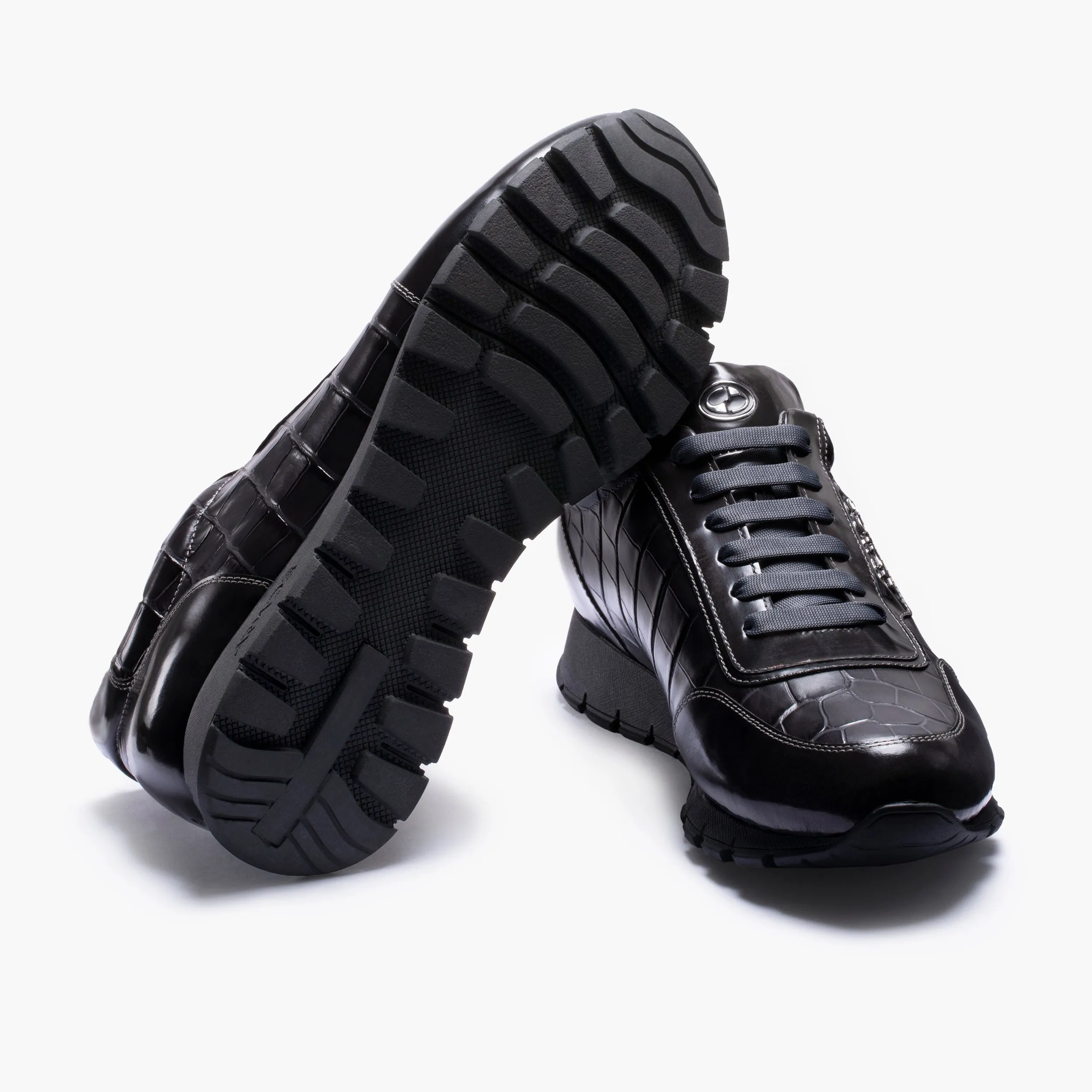 Sneakers Platform Jeffrey Campbell Men's Gray Croc-Print Leather Sneaker