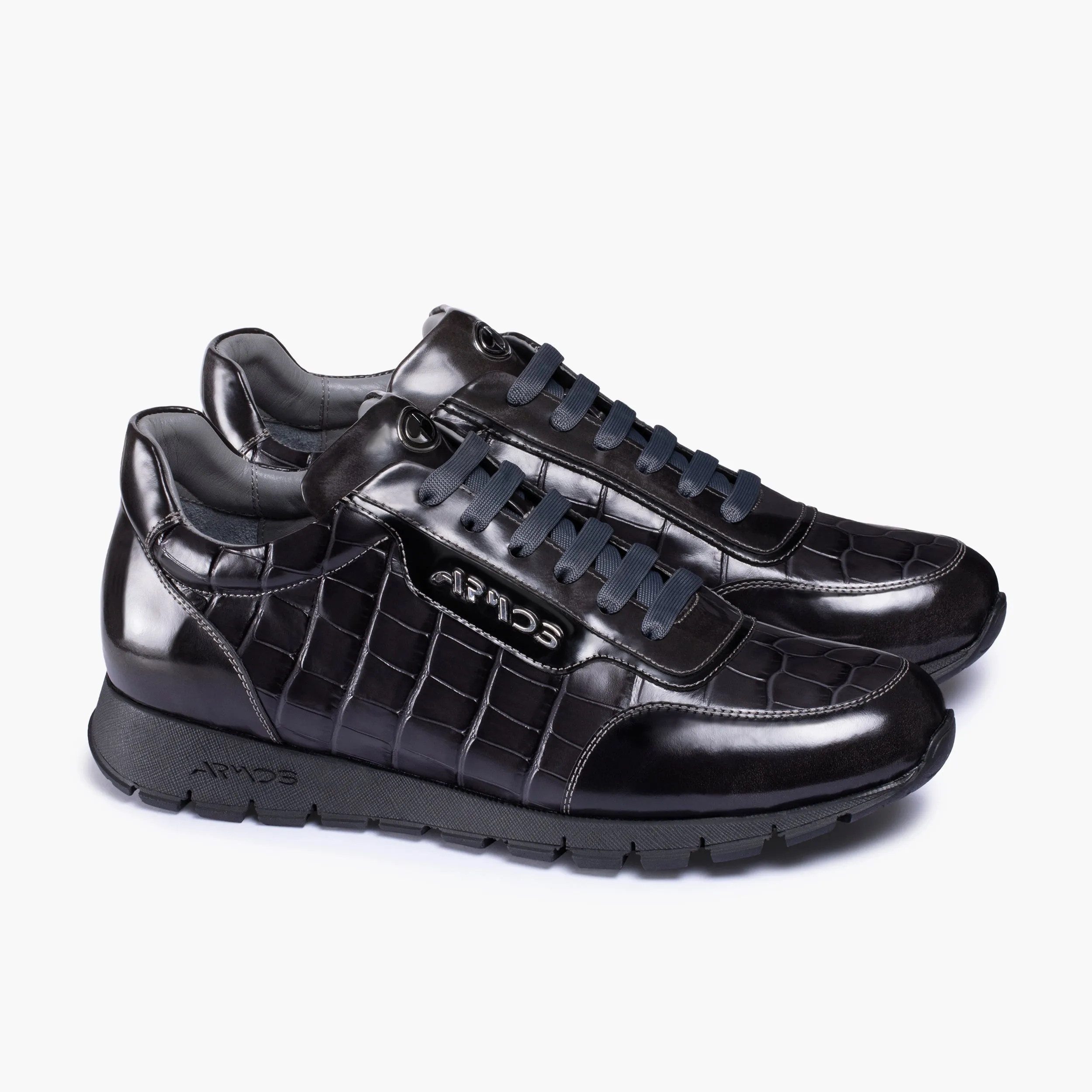 Men's Gray Croc-Print Leather Sneaker Sneakers Size 11