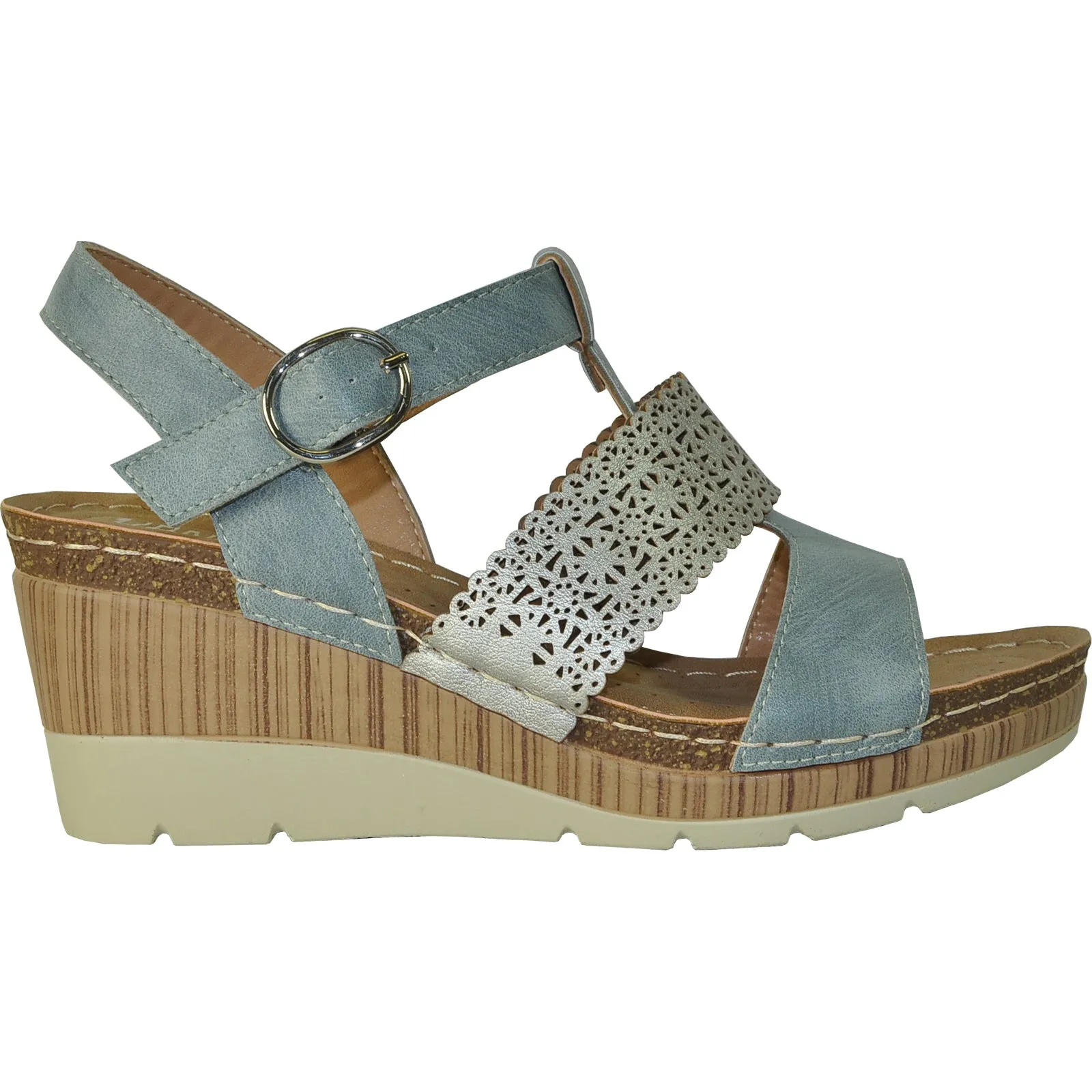 VANGELO Women Sandal FAITH Wedge Sandal Blue Dannto Sport Hiking Sandals 5.5