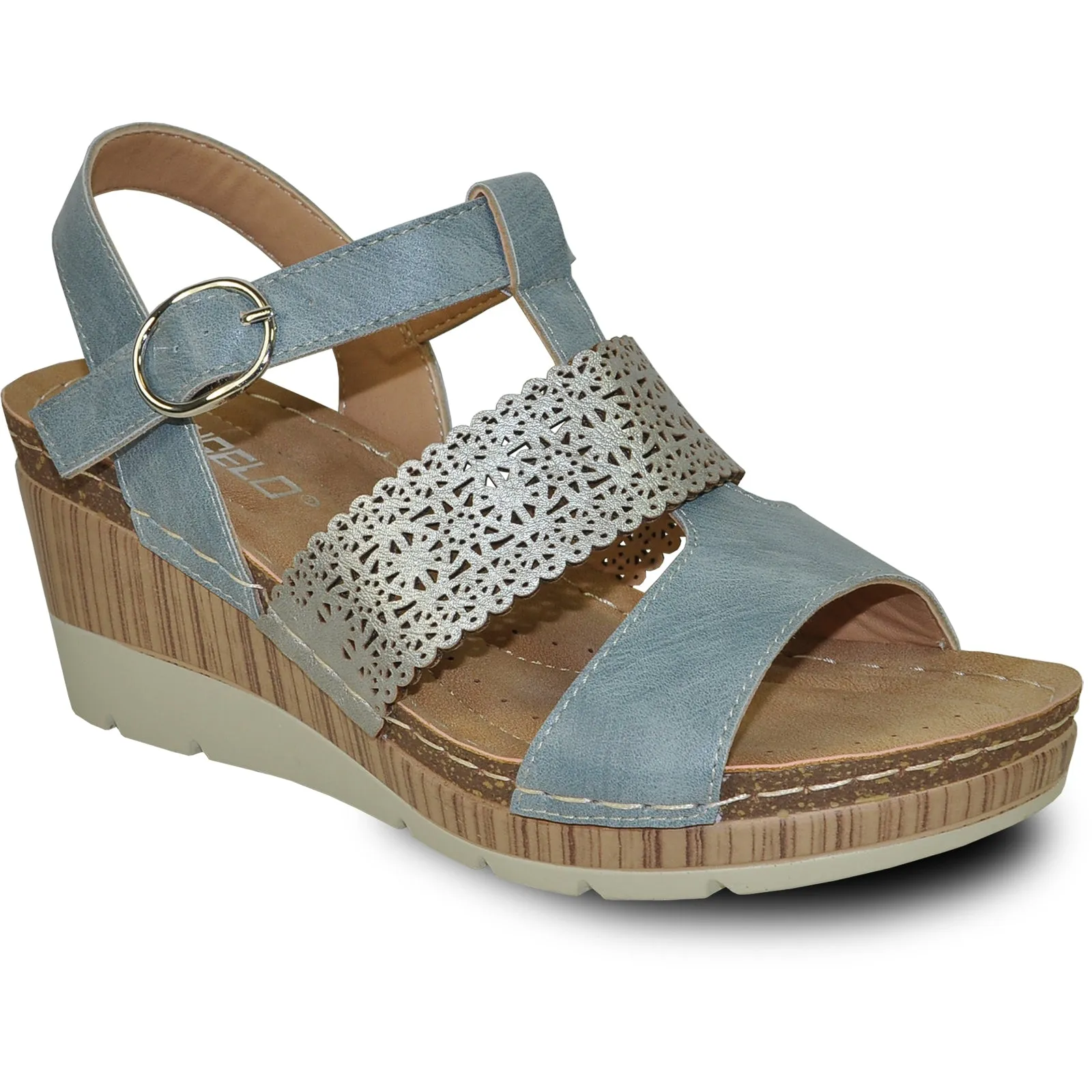 African Sandals VANGELO Women Sandal FAITH Wedge Sandal Blue