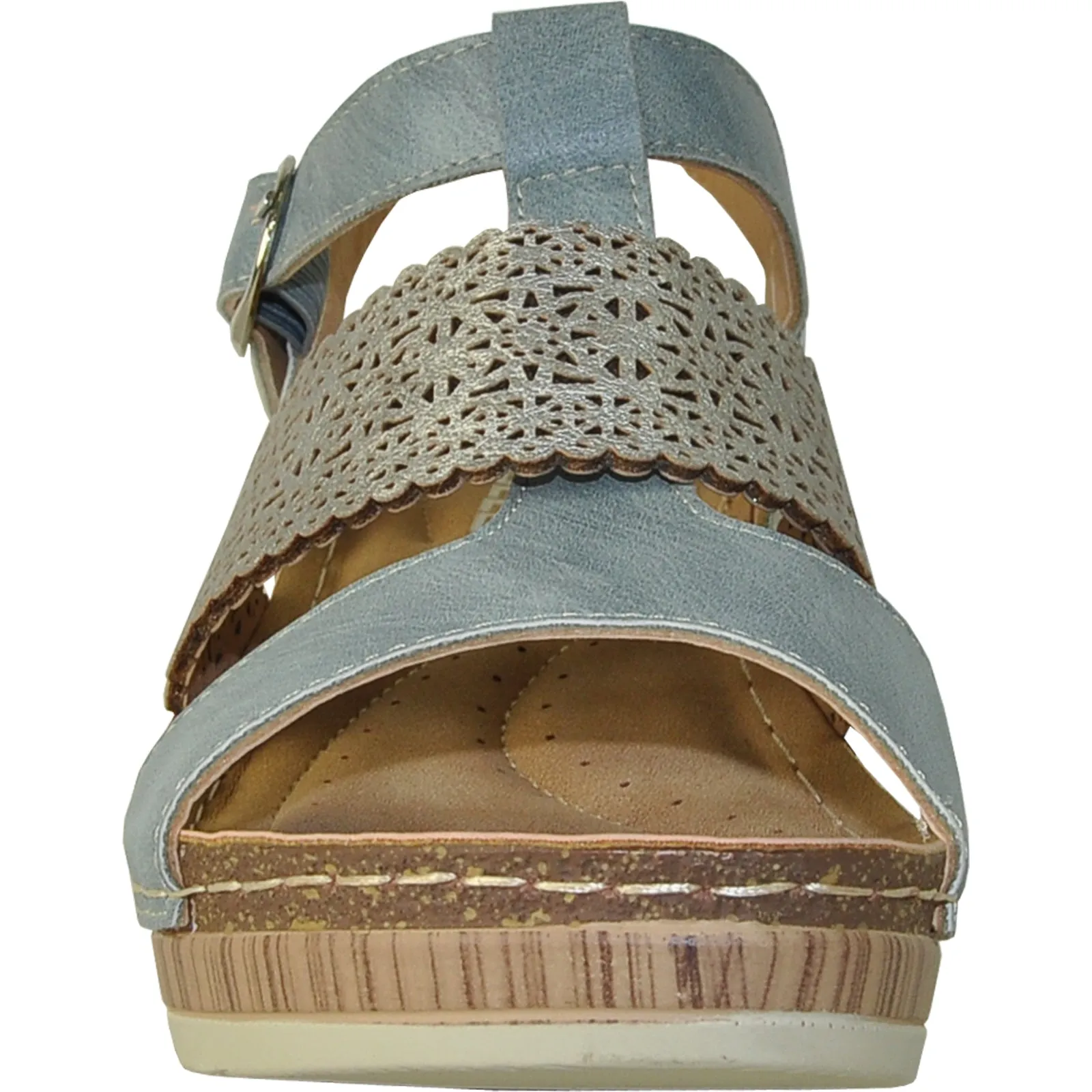 Sandals With Support For Walking VANGELO Women Sandal FAITH Wedge Sandal Blue