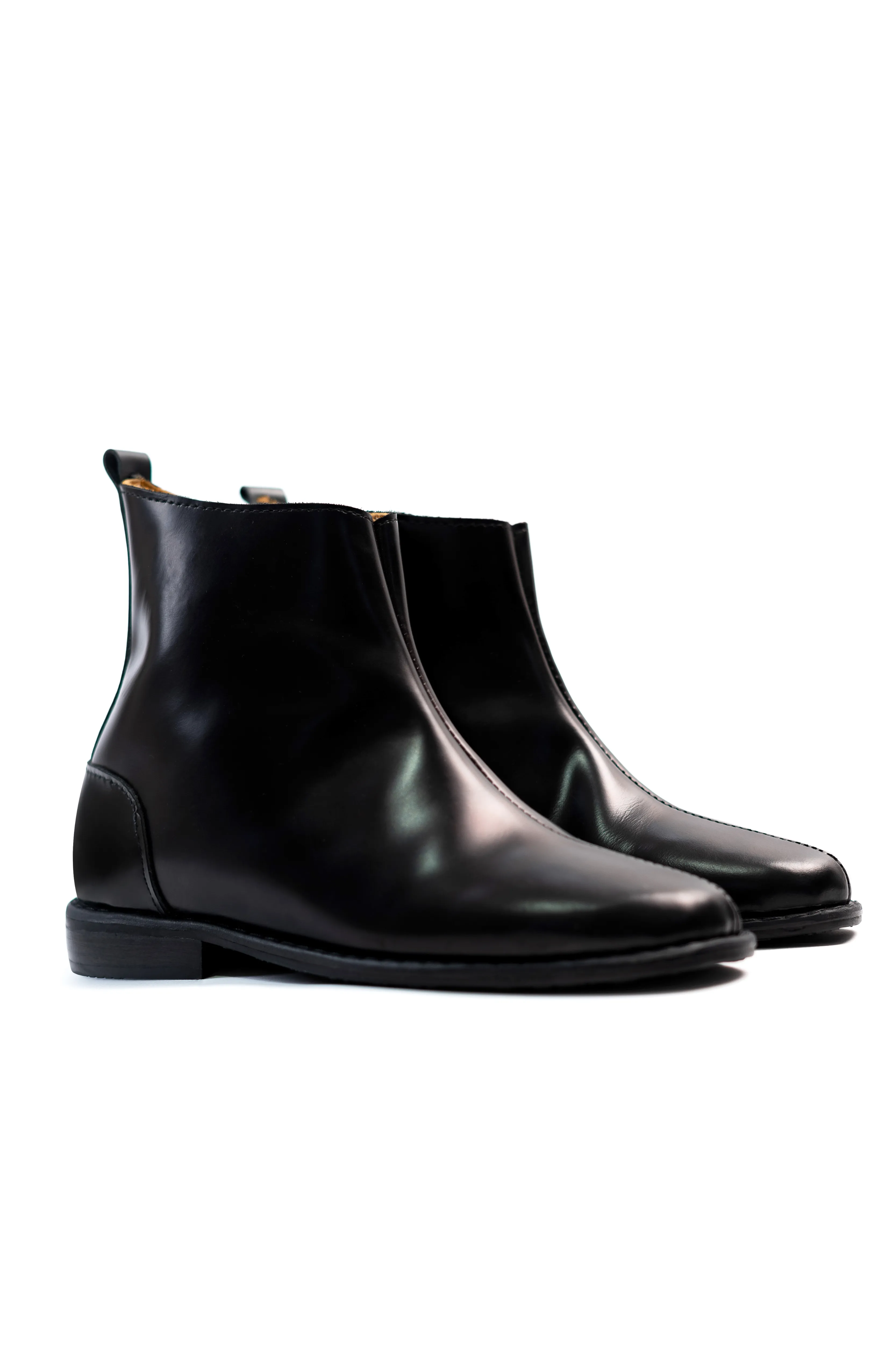 Ajadi Boots in Black Leather with Side Zipper and Black Leather Soles Fold Over Knee High Boots