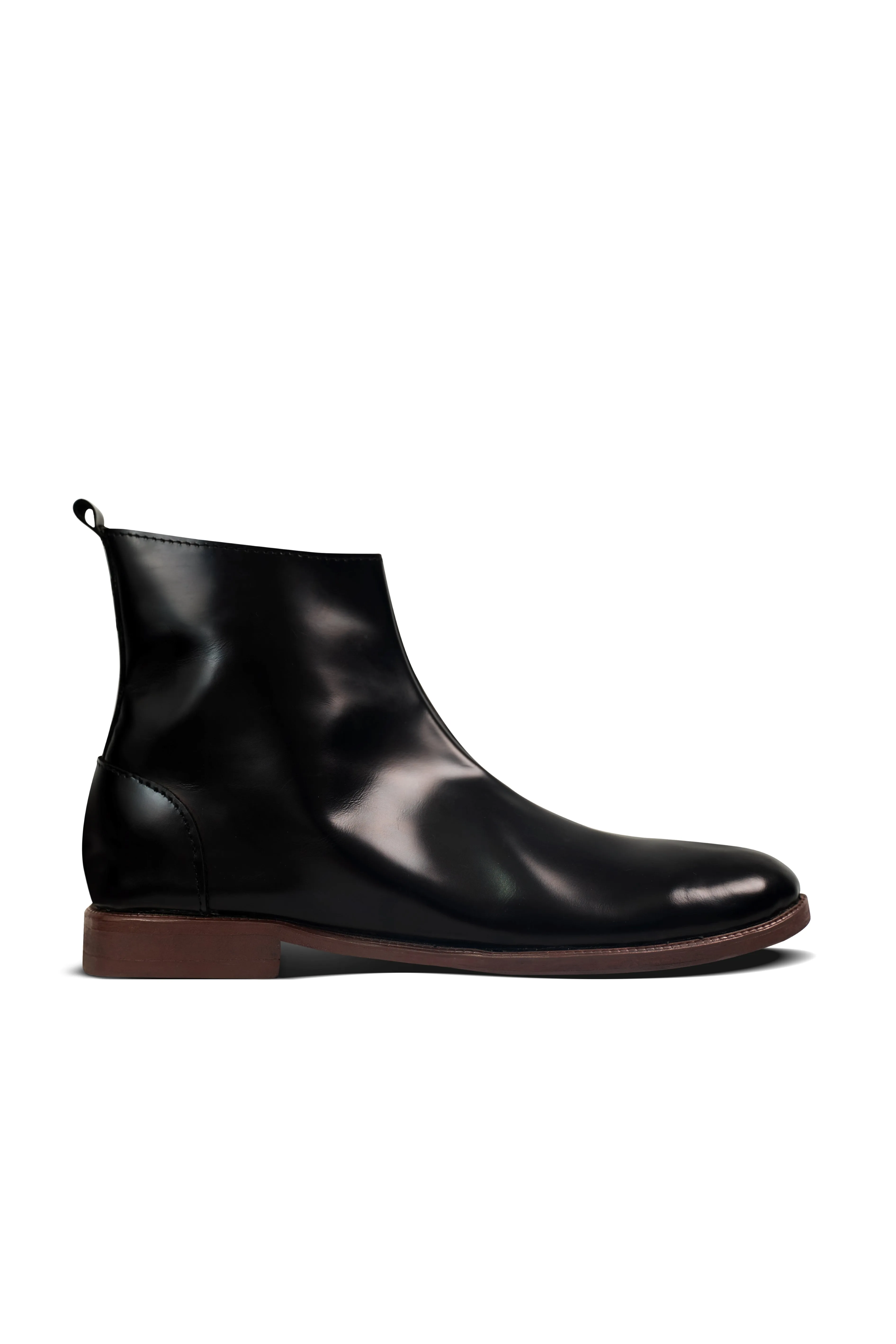 Ajadi Boots in Black Leather with Side Zipper and Brown Leather Soles Rebel Flag Boots