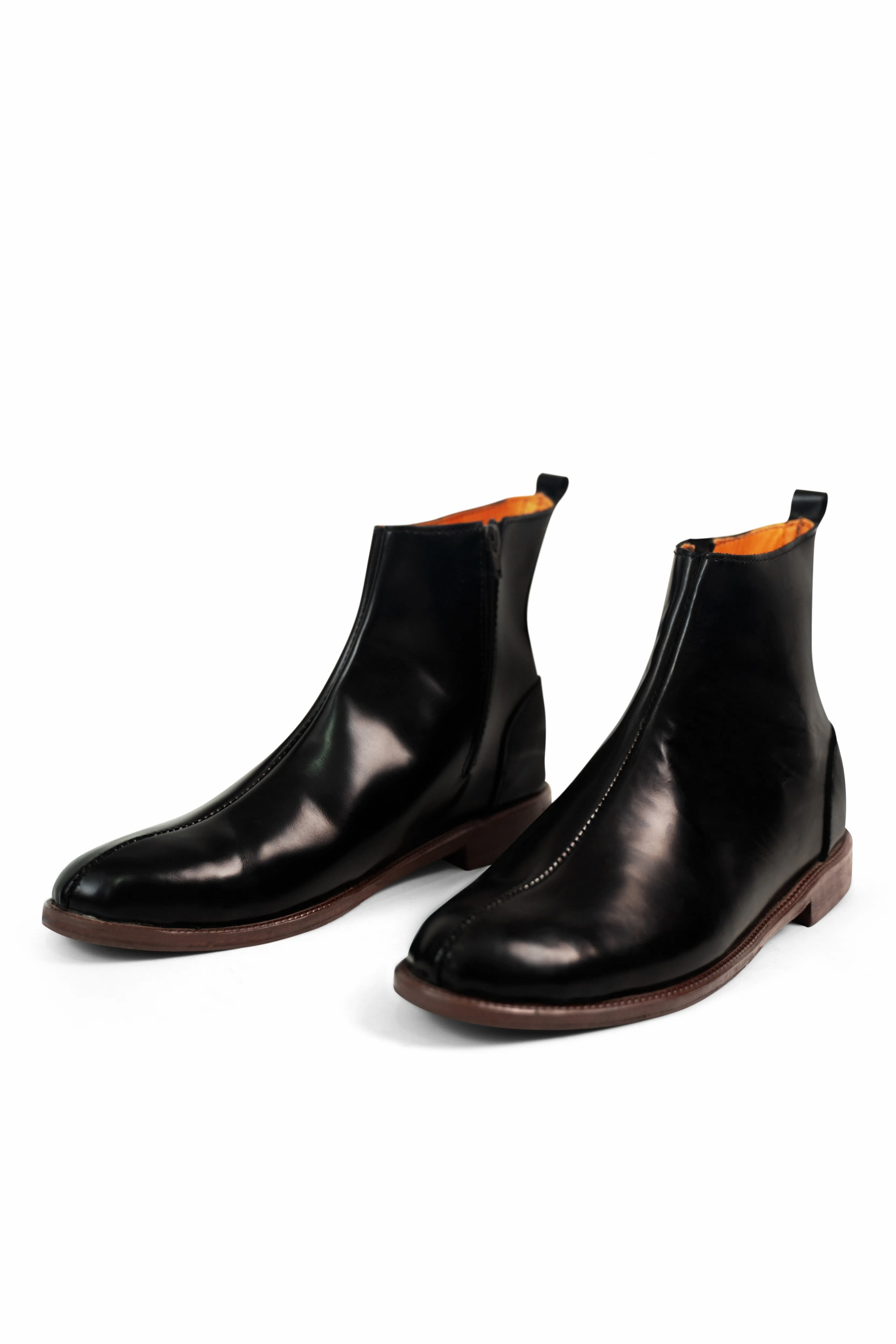 Drake Boots Ajadi Boots in Black Leather with Side Zipper and Brown Leather Soles