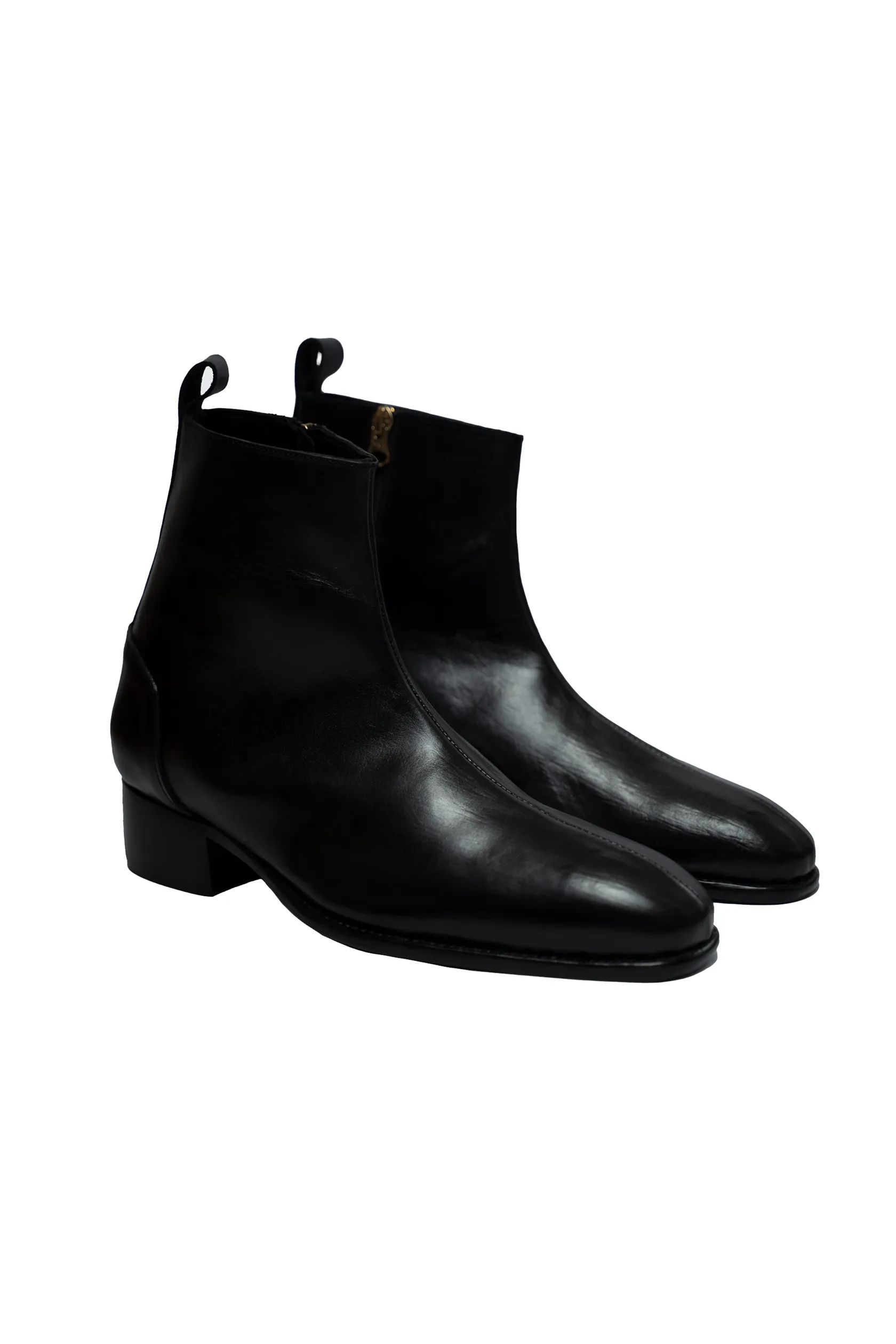Ajadi Senior Man Boots in Black Leather with Side Zipper and Cuban Heel Ugly Boots