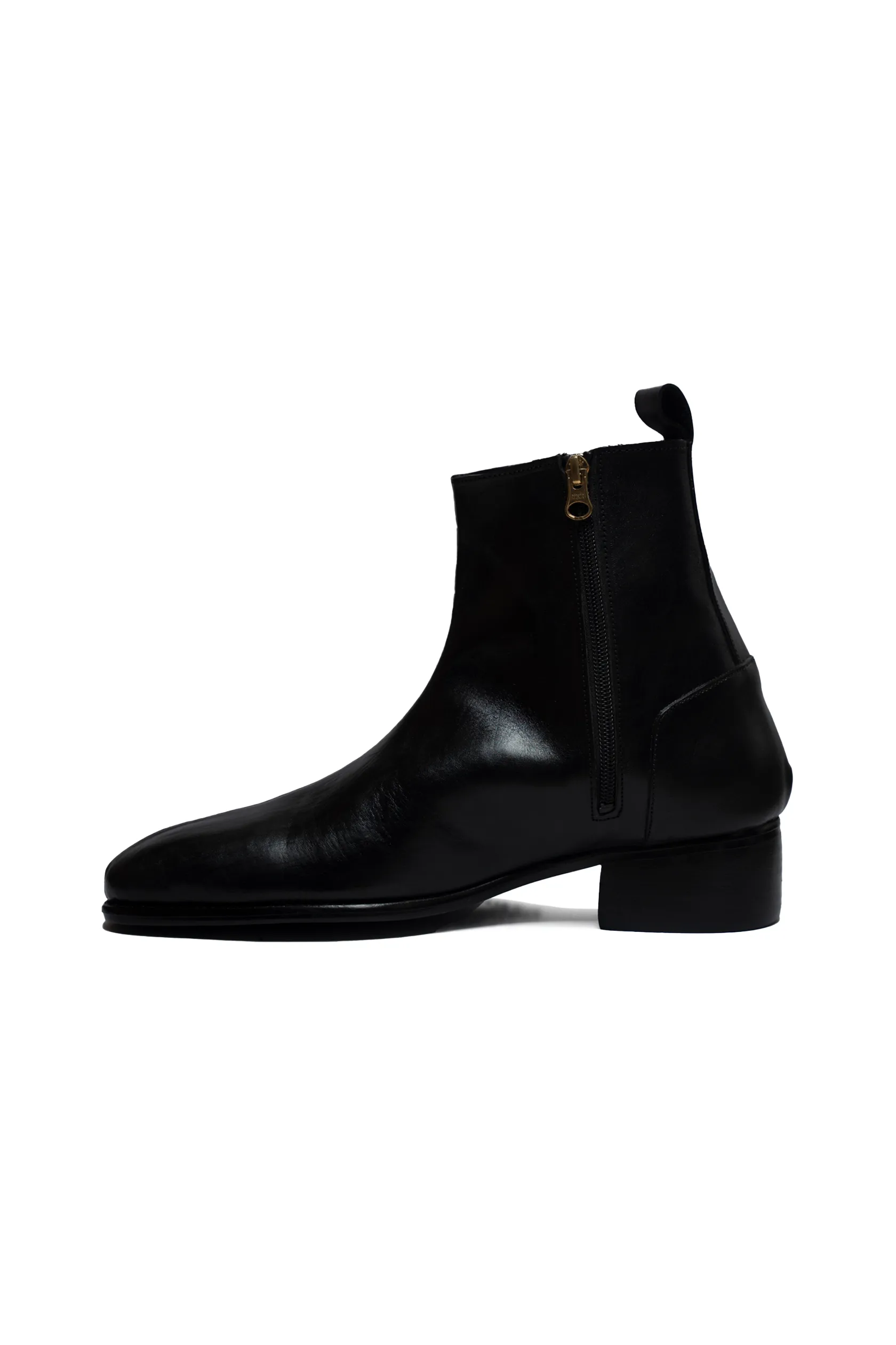 Black Lace Boots Ajadi Senior Man Boots in Black Leather with Side Zipper and Cuban Heel