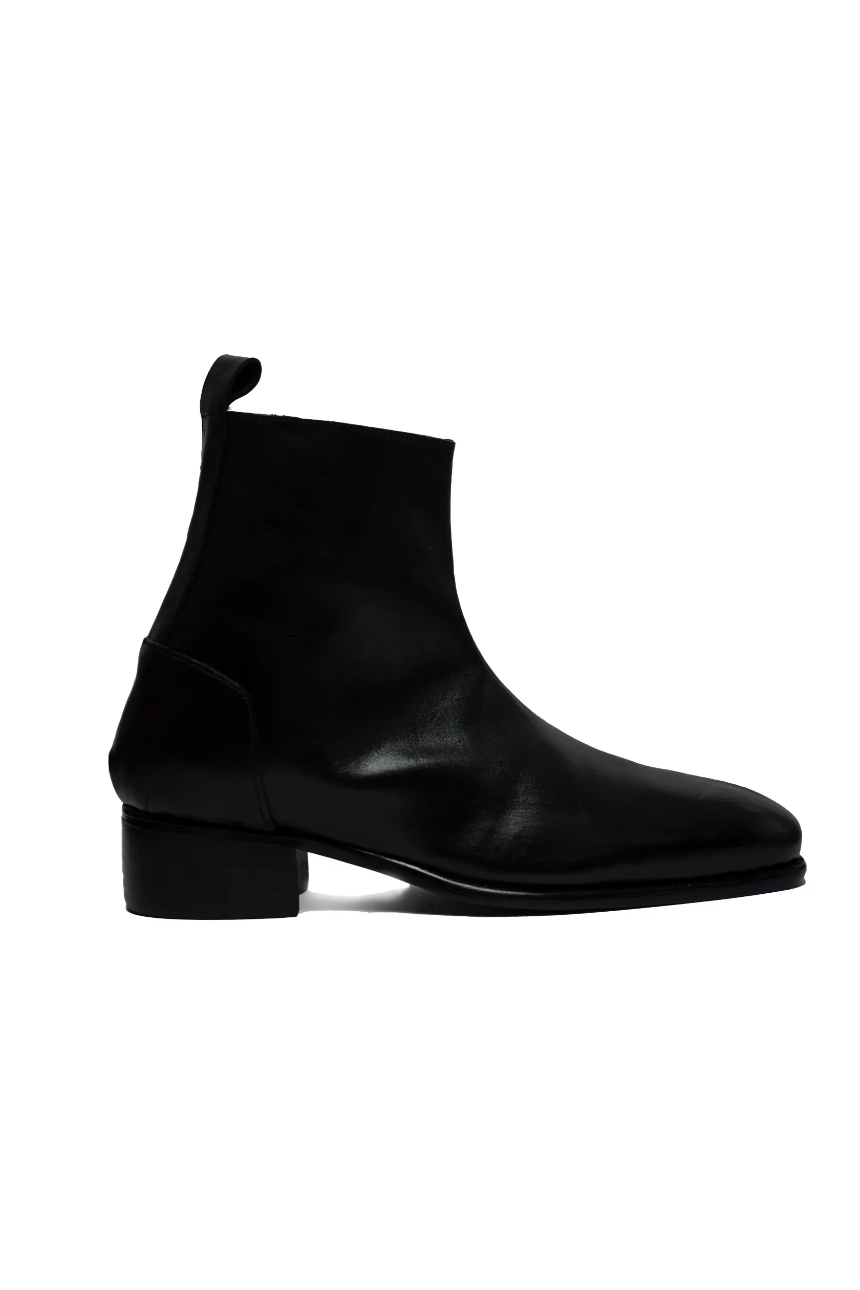 Extra Wide Winter Boots Ajadi Senior Man Boots in Black Leather with Side Zipper and Cuban Heel