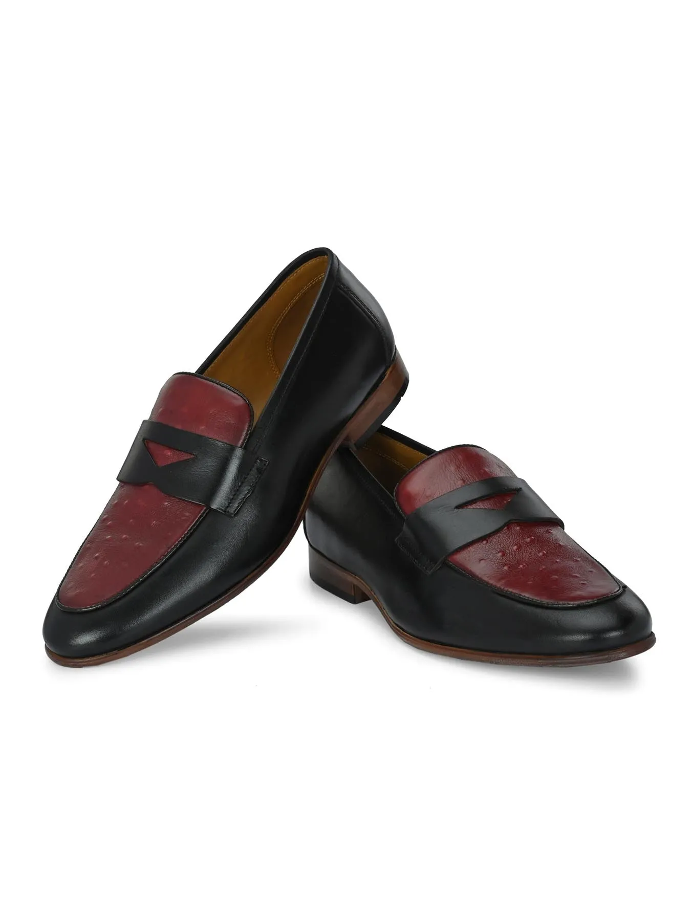 Loafers With Bottoms Alberto Torresi Genuine Leather Black Bordo Loafers For Men