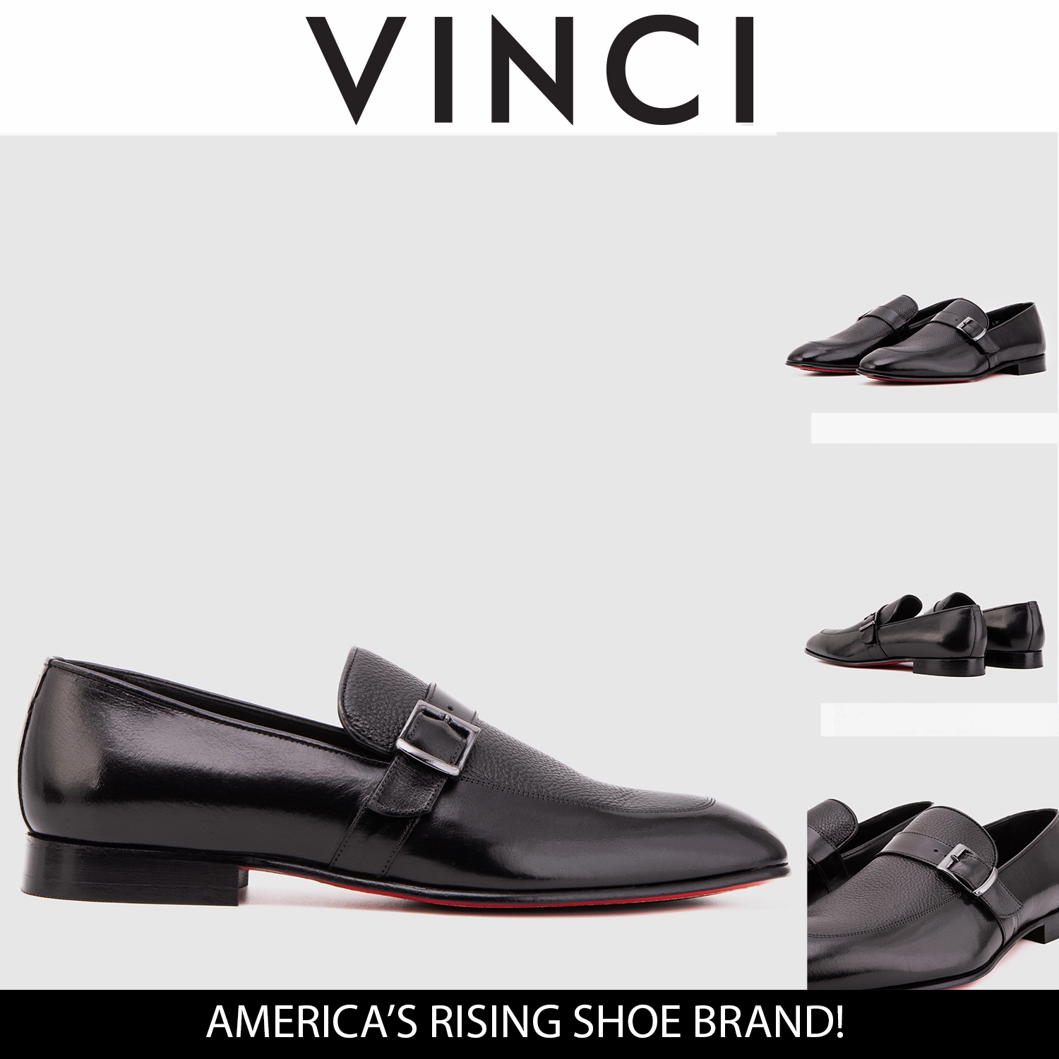 The Marquez Black Baby Buffalo & Deer Leather Loafer Men Shoe Dress Shoes With Gold Buckle