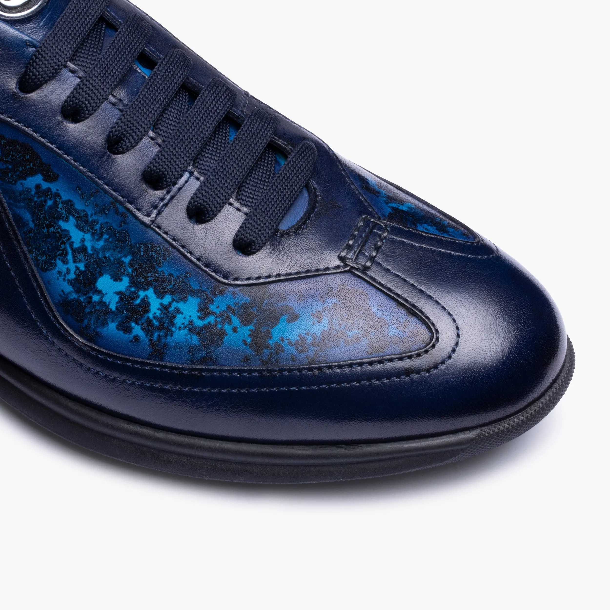 Graduation Dress Shoes Men's Pattern Blue Patina Leather Sneaker