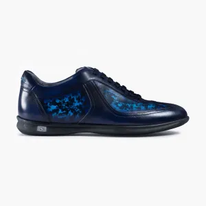 Dress Shoes For Bunions And Hammertoes Men's Pattern Blue Patina Leather Sneaker