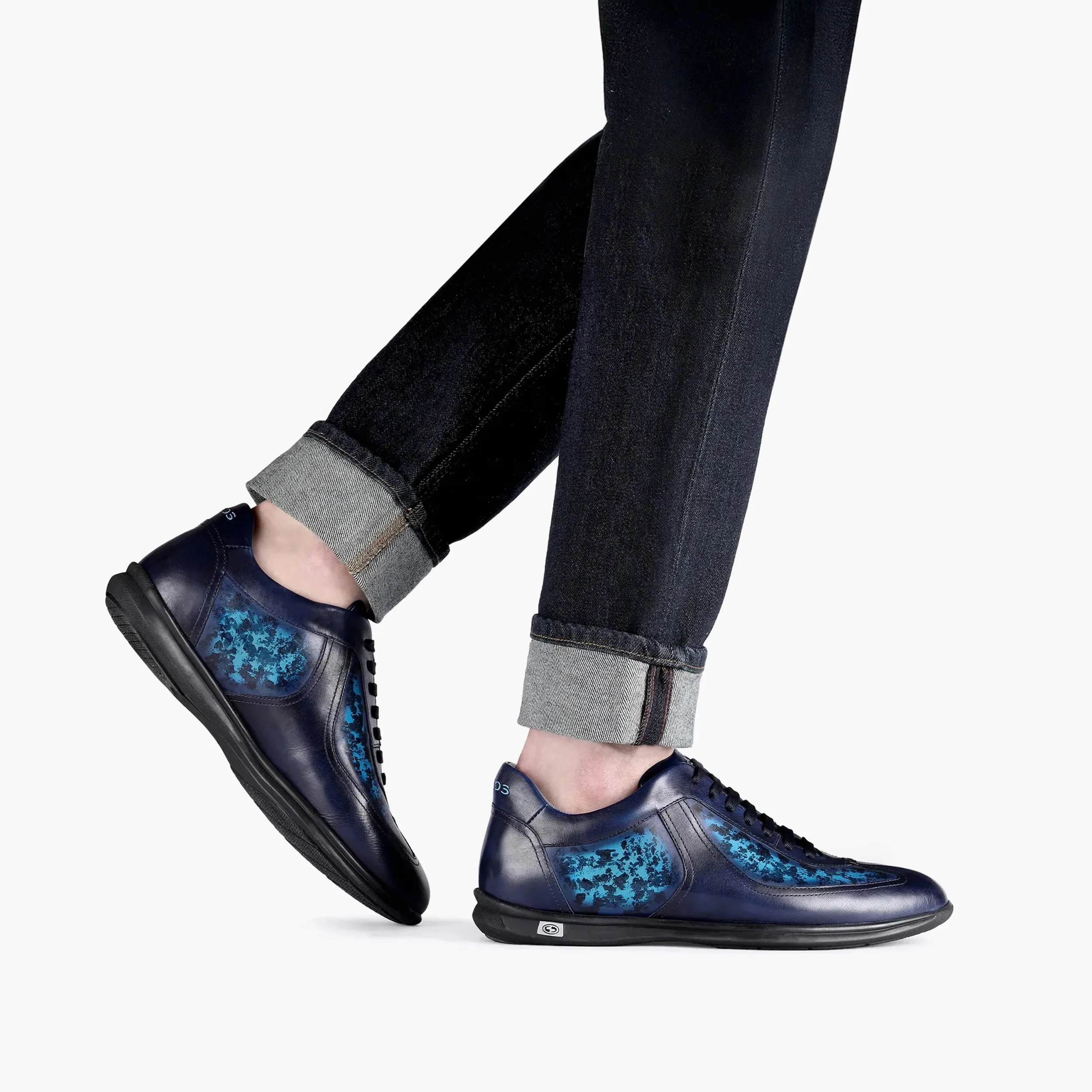 Dr Scholl Dress Shoes Men's Pattern Blue Patina Leather Sneaker