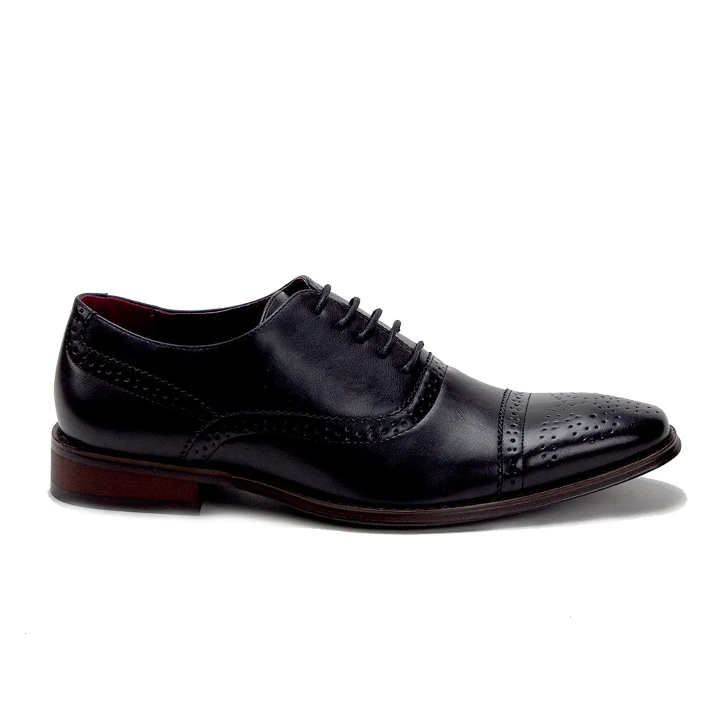 Flat Dress Shoes For Wedding Men's VW152 Perforated Brogue Cap Toe Lace Up Dress Shoes