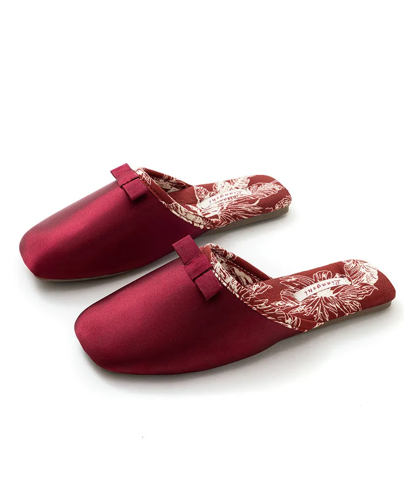 Green Comfortable Satin Slippers Shoes Splicing Bow TE013 Public Slippers