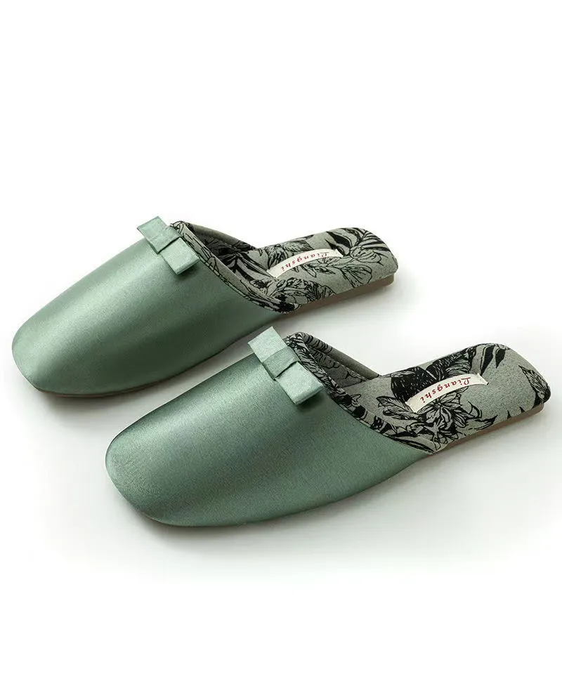 Slippers Vs Sandals Green Comfortable Satin Slippers Shoes Splicing Bow TE013
