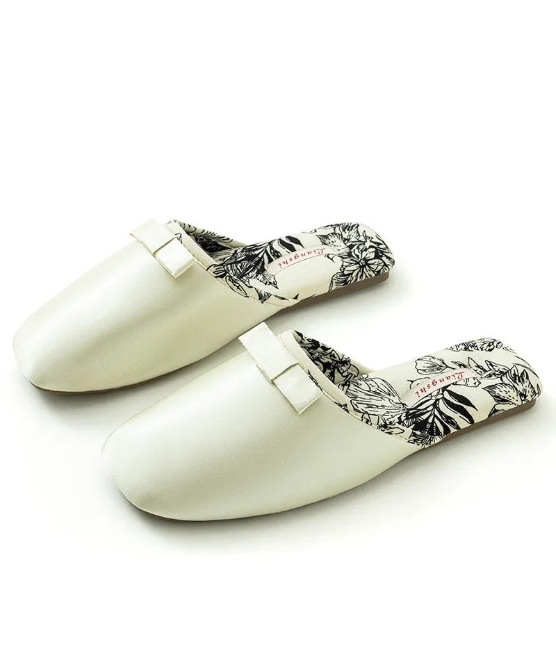 Green Comfortable Satin Slippers Shoes Splicing Bow TE013 Plantar Fasciitis Slides