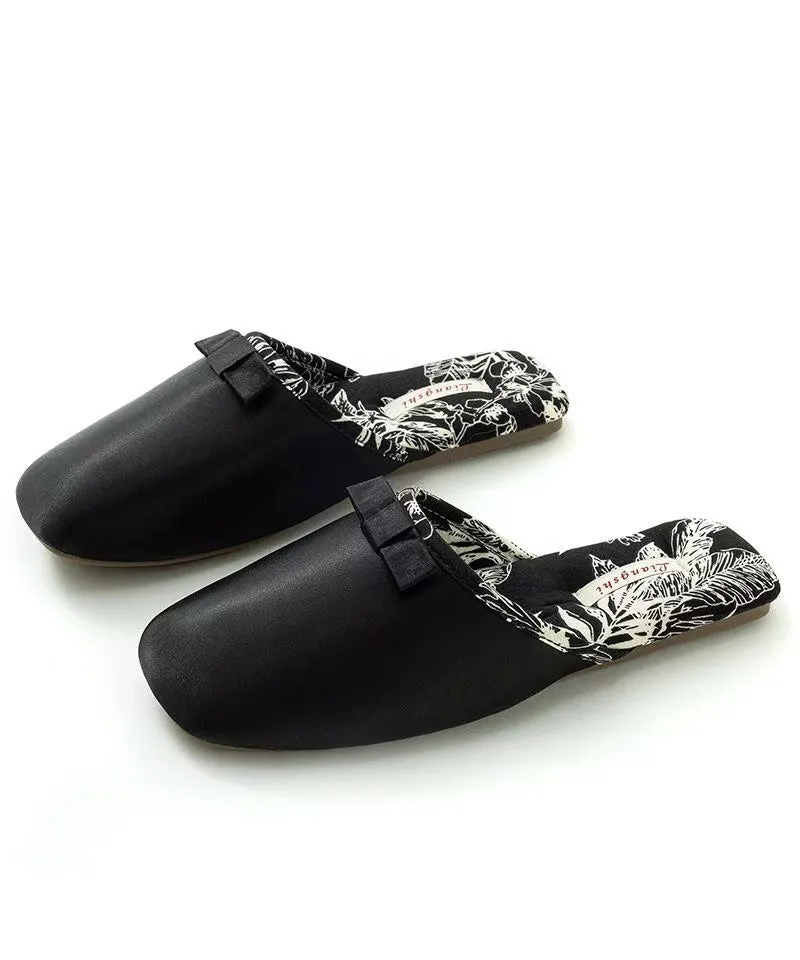 Green Comfortable Satin Slippers Shoes Splicing Bow TE013 Coziest Slippers