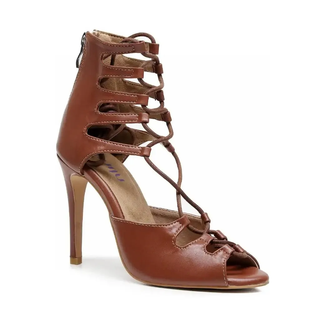 Amalia Adjustable Lace-Up Open-Toe Latin Dance Sandals (Street Sole) High Heel Slide Sandals