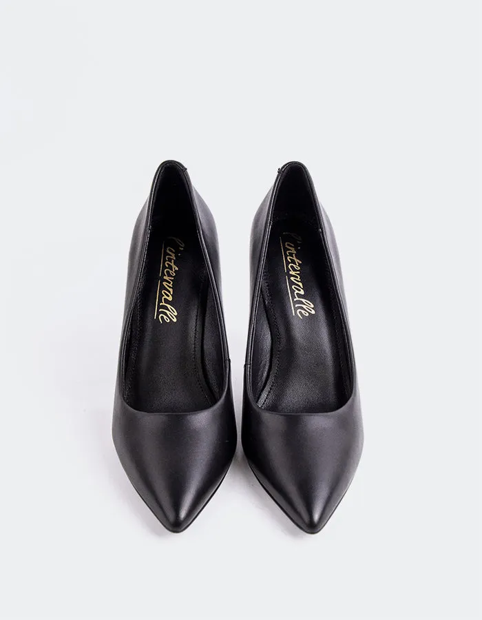 Amanda Black Leather Kitten Heel Knee High Boots