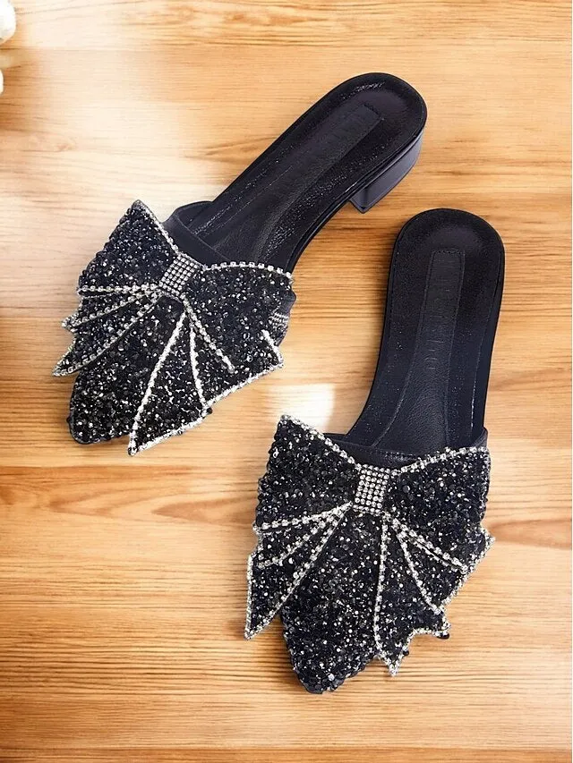 and for Flat Black Perfect  Rhinestone-Bow Parties Mules