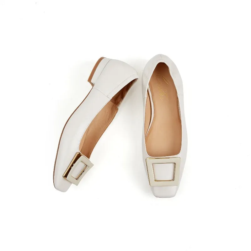Flat Shoes With Open Toes Annie Buckle Square Toe Flat Leather Shoes for Women