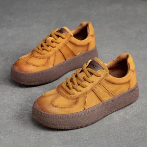 Women Retro Patchwork Leather Flat Casual Shoes Flat Running Shoes