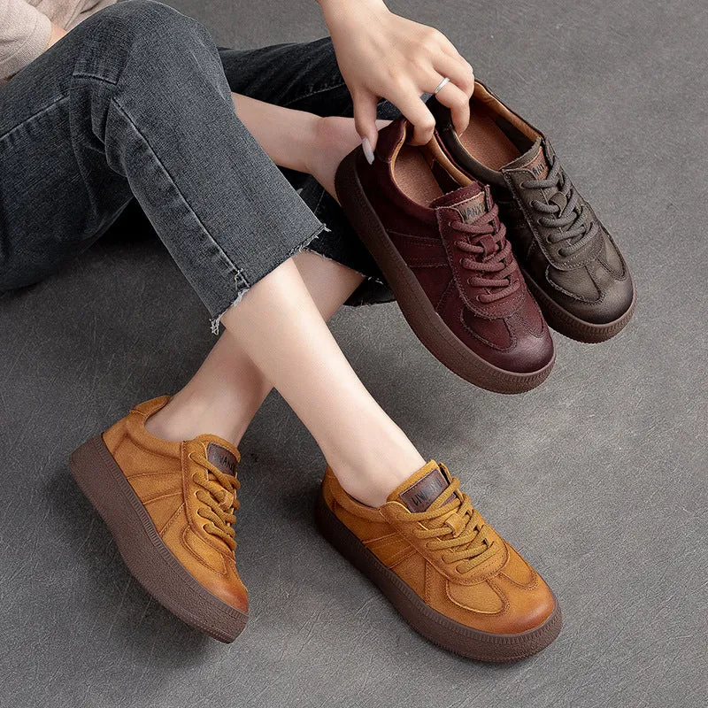 Flat Shoes Size 5.5 Women Retro Patchwork Leather Flat Casual Shoes
