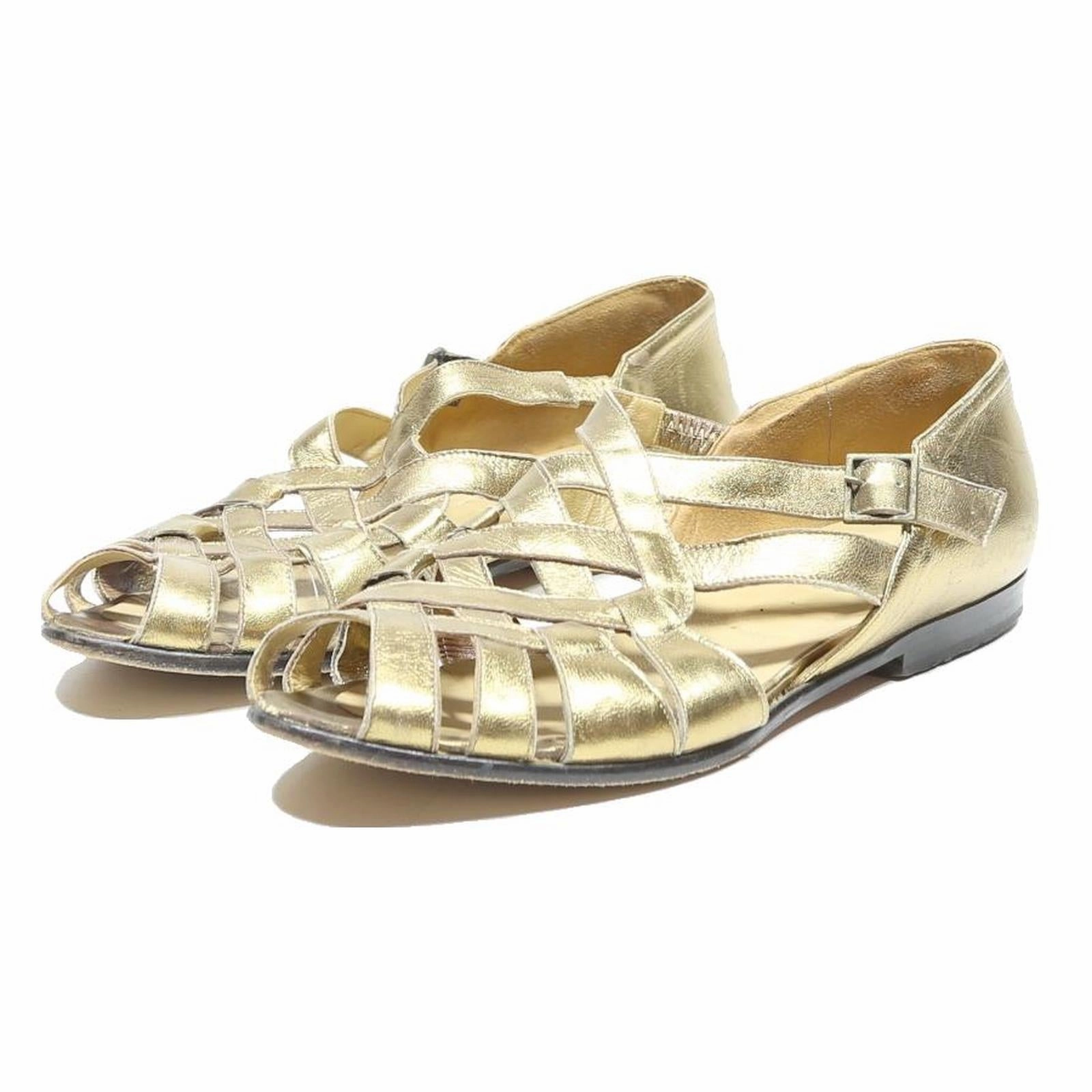 BALLY Womens Gold Leather Strappy Sandals UK 5.5 Elegant Summer Footwear Sandals Whitehouse Westmoreland