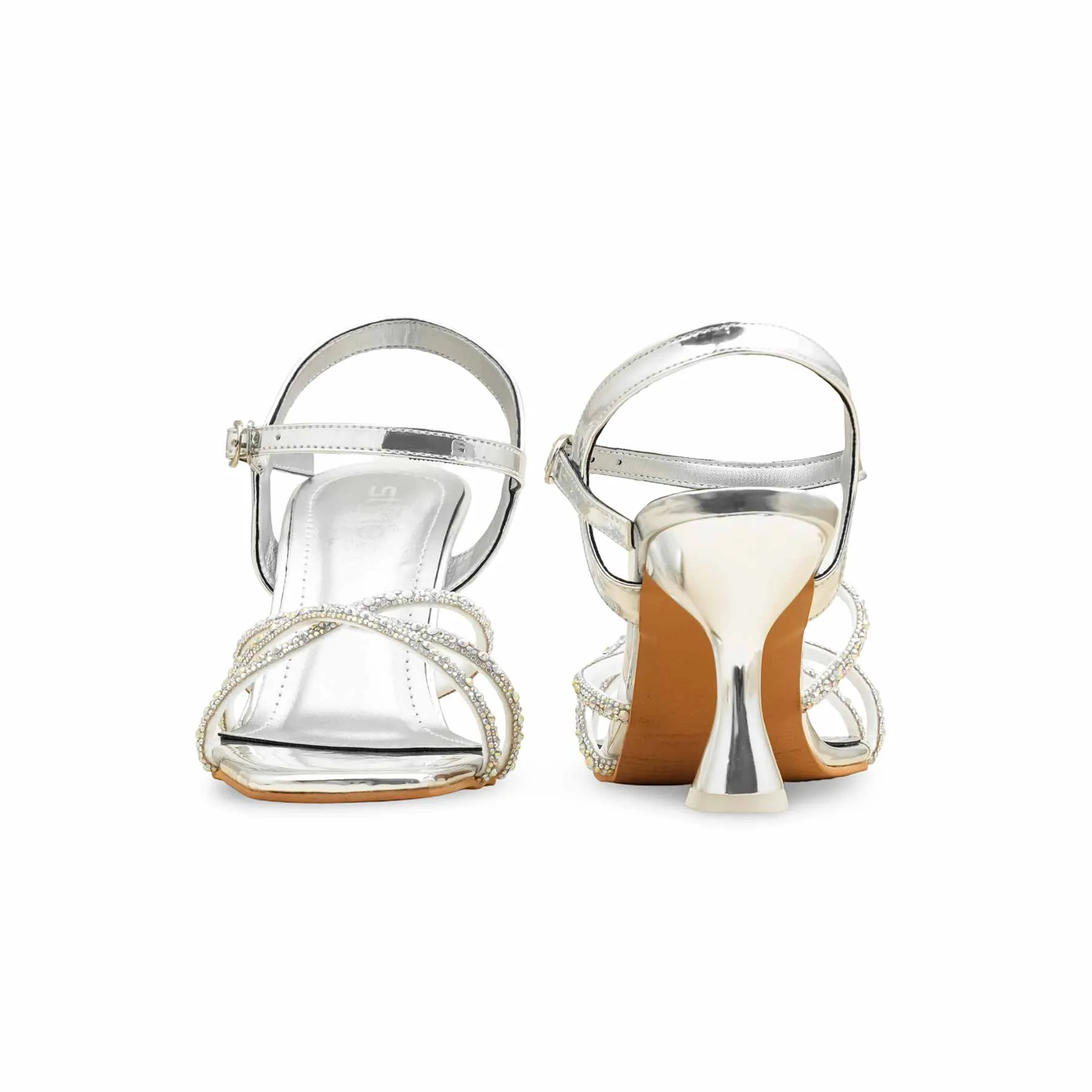 Silver Fancy Sandal For Women FN6197