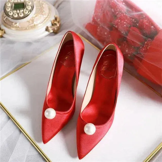 Silk Pearl Wedding Heels Pumps Shoes Heel Replacement For High Heels