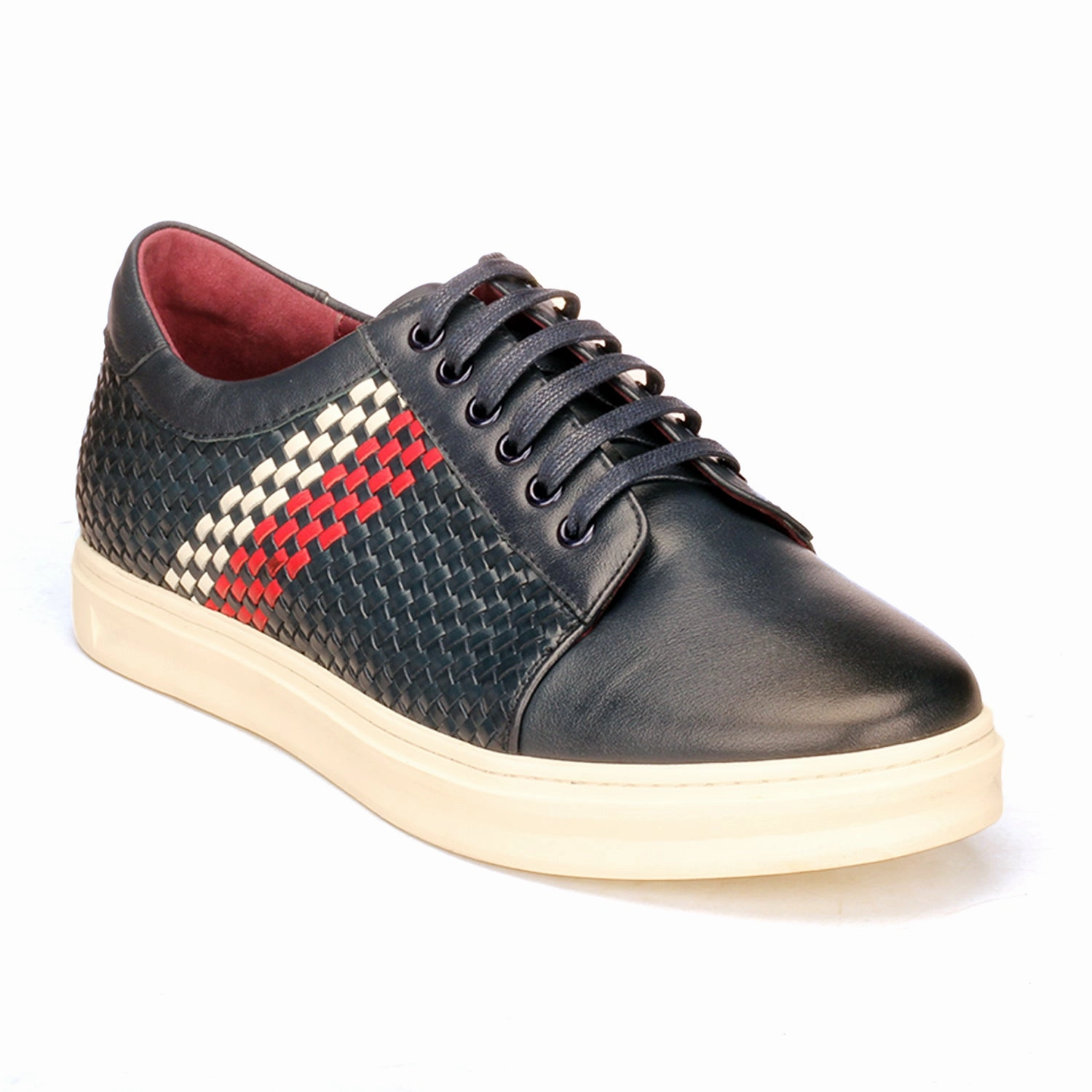 Silver Shoes Flat Striped And Checkered Sneakers For Men - Navy