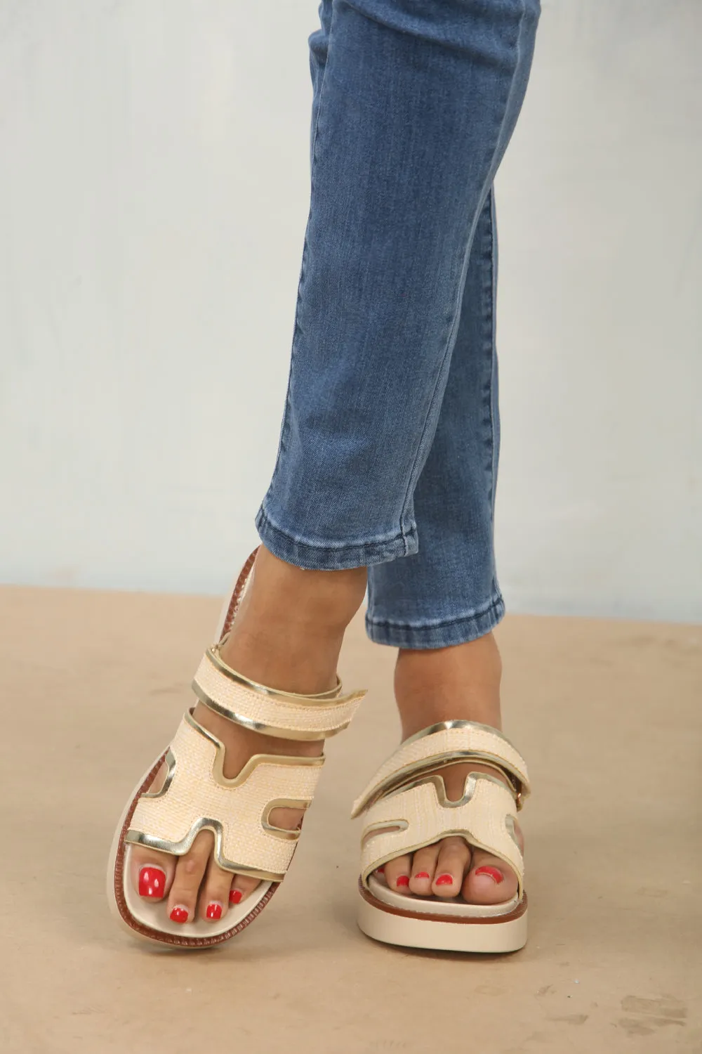 Beige Raffia Flatform Designer Strap Sandals (PACK B) Sandals Steve Madden