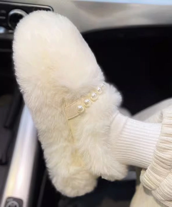 Beige Fuzzy Fur Platform Penny Loafers Fashion Splicing Nail Bead TQ053 Loafers For Plantar Fasciitis