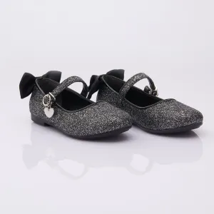 Open Toe Shoes For Business Casual Black Glitter Bow Flats