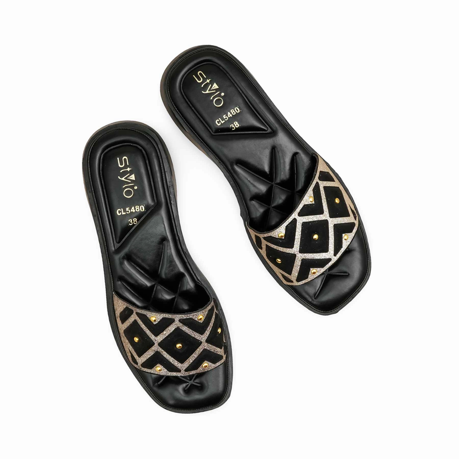 Black Casual Softy For Women CL5480 Gold Flat Slingback Shoes