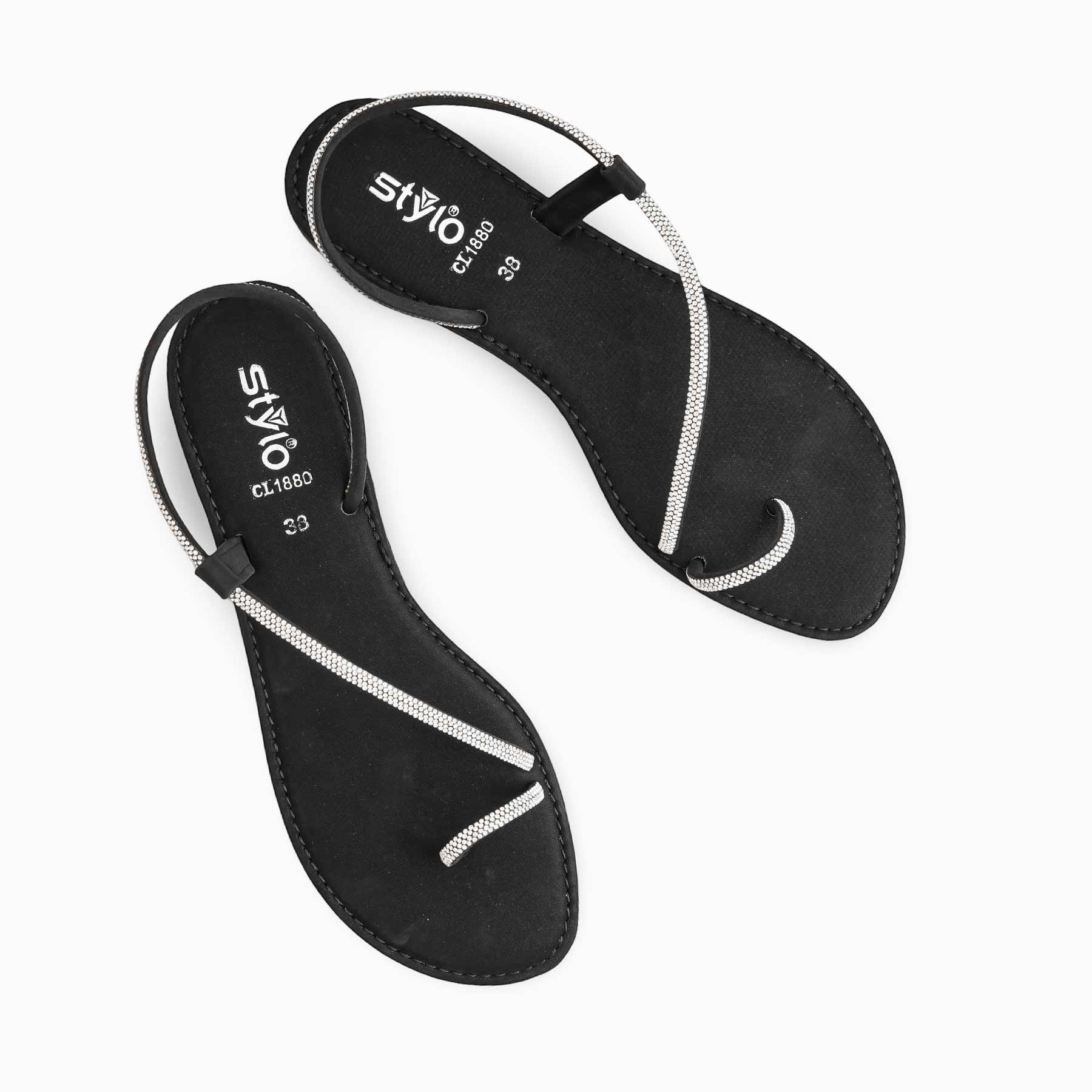 Bar Flat Shoes Black Casual Women Chappal CL1880