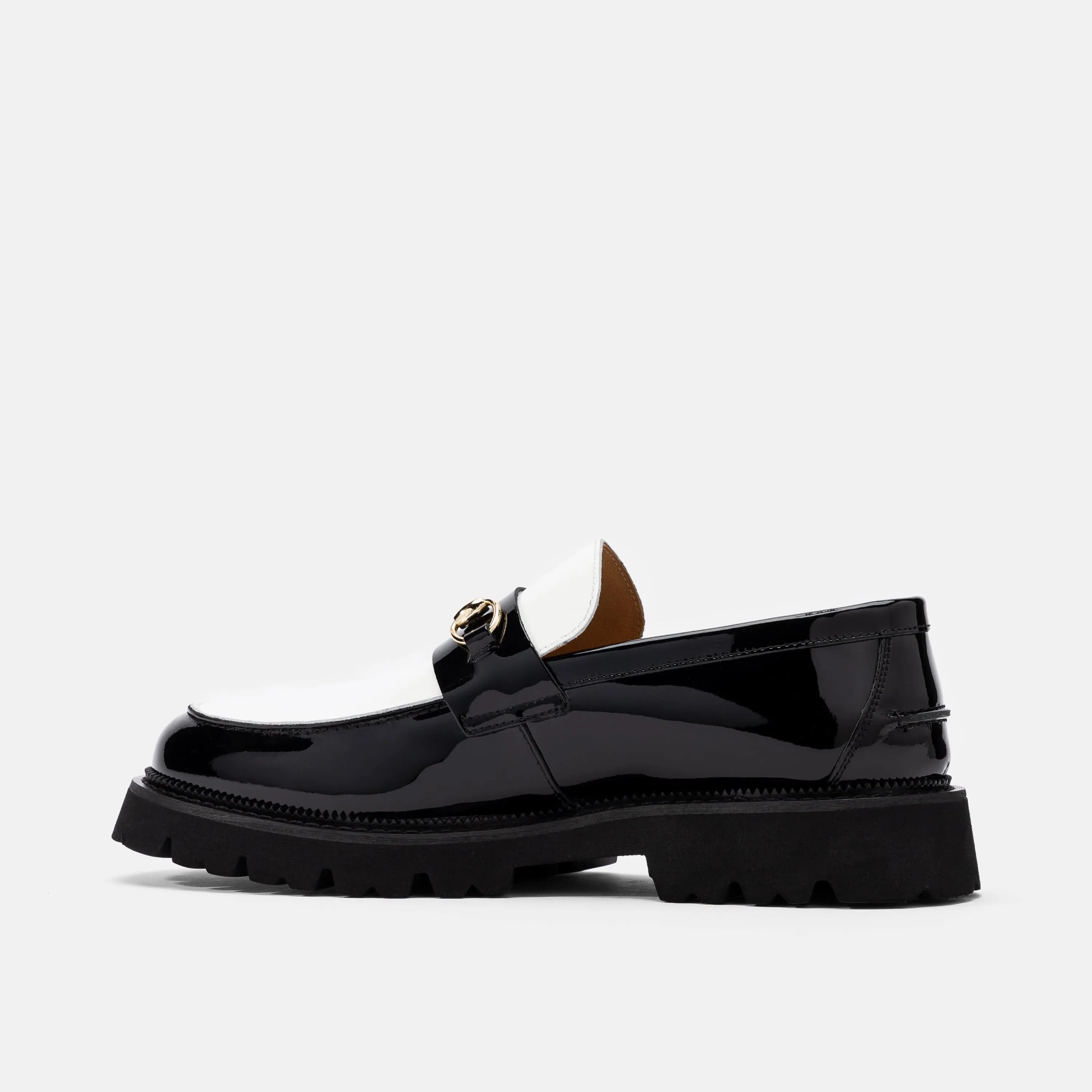 Summer Suede Loafers Blake Black/White Patent Leather Lug Bit Loafers