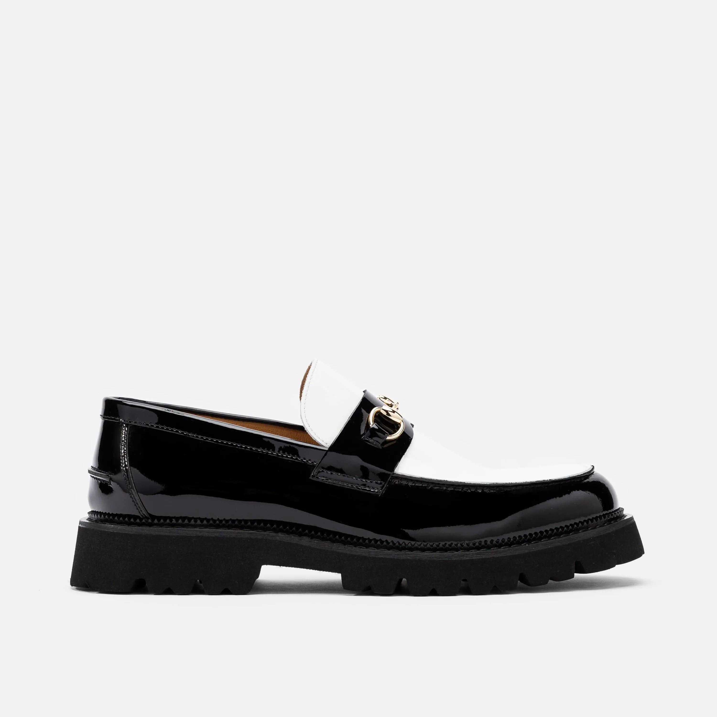 Blake Black/White Patent Leather Lug Bit Loafers Turkish Loafers