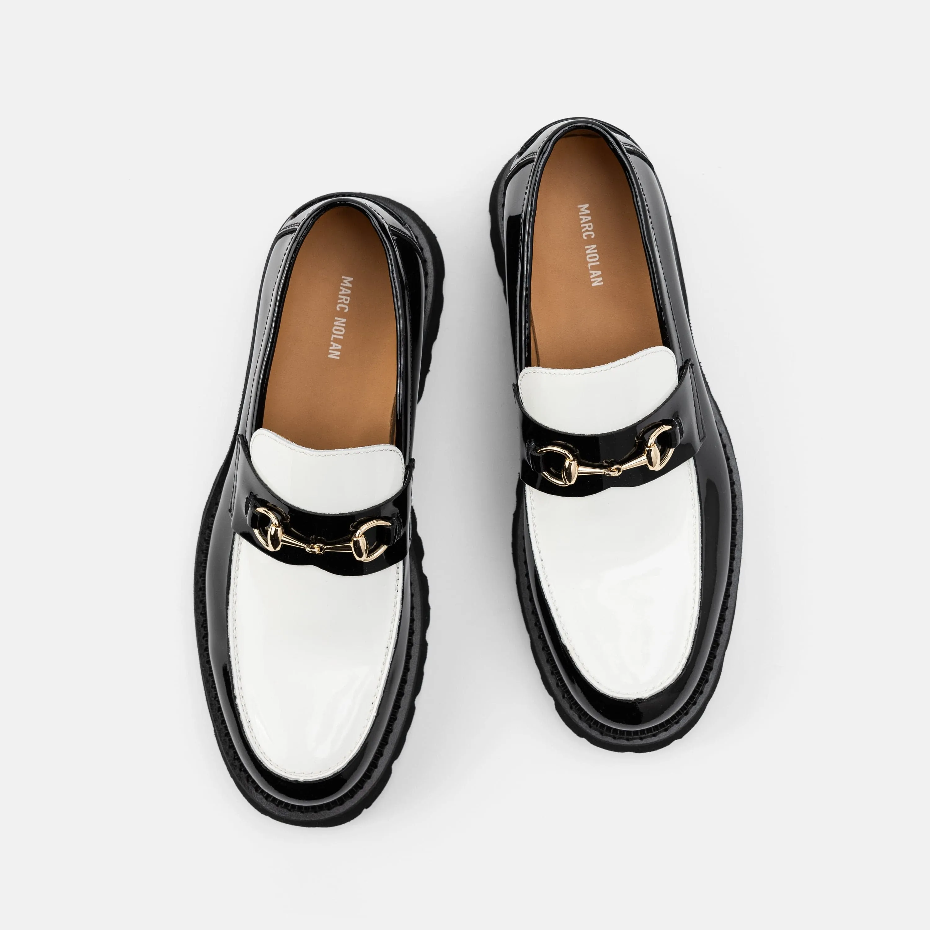 Womens Loafers Blake Black/White Patent Leather Lug Bit Loafers