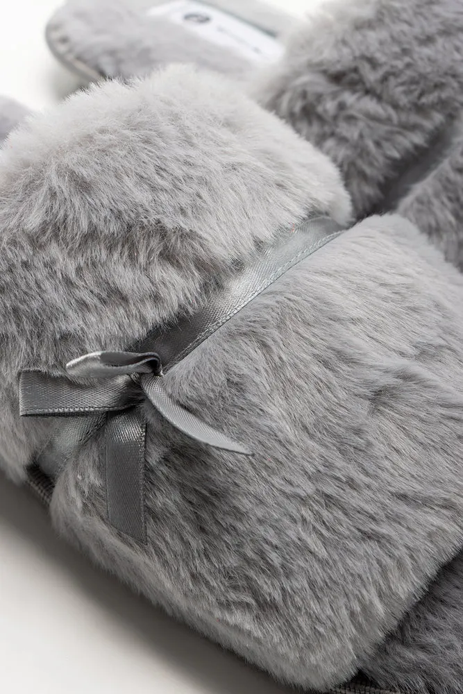 Satin Bow Open Toe Slippers Grey Good Walking Shoes