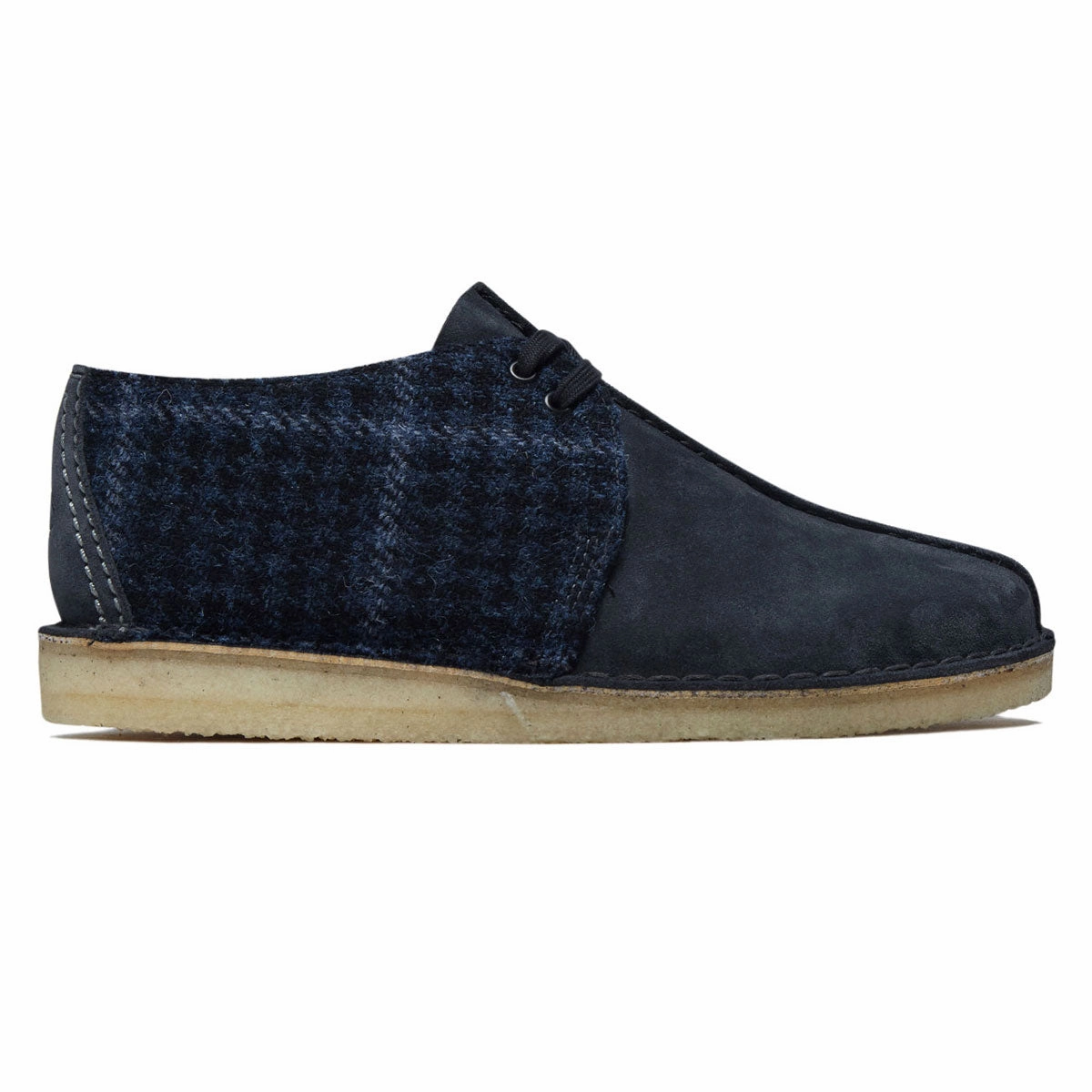 Clarks Desert Trek Shoes - Navy Tweed Flat Woven Shoes